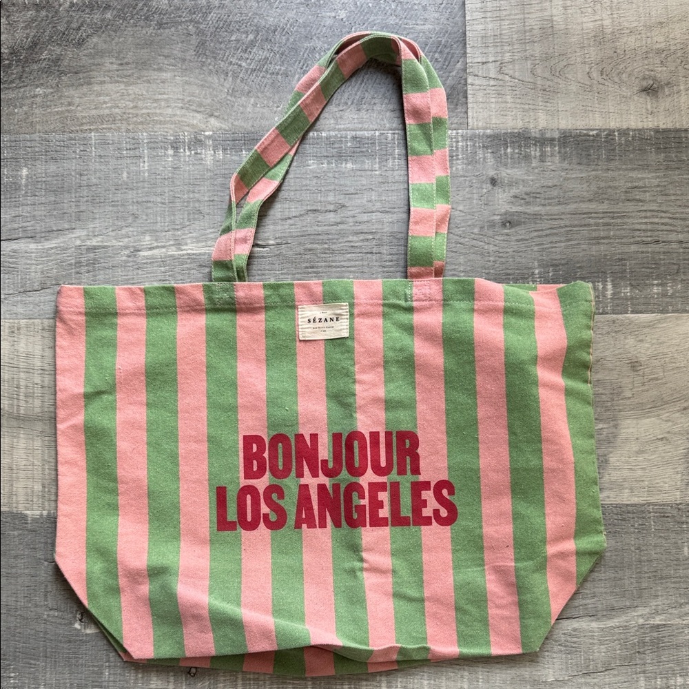 Sezane Bonjour Los Angeles Tote - Pink and Green